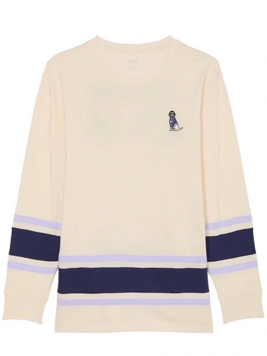 VS PINK Campus Tee Extra Small Oversized Victoria’s Secret Cream Dog Logo MWT - Picture 15 of 16